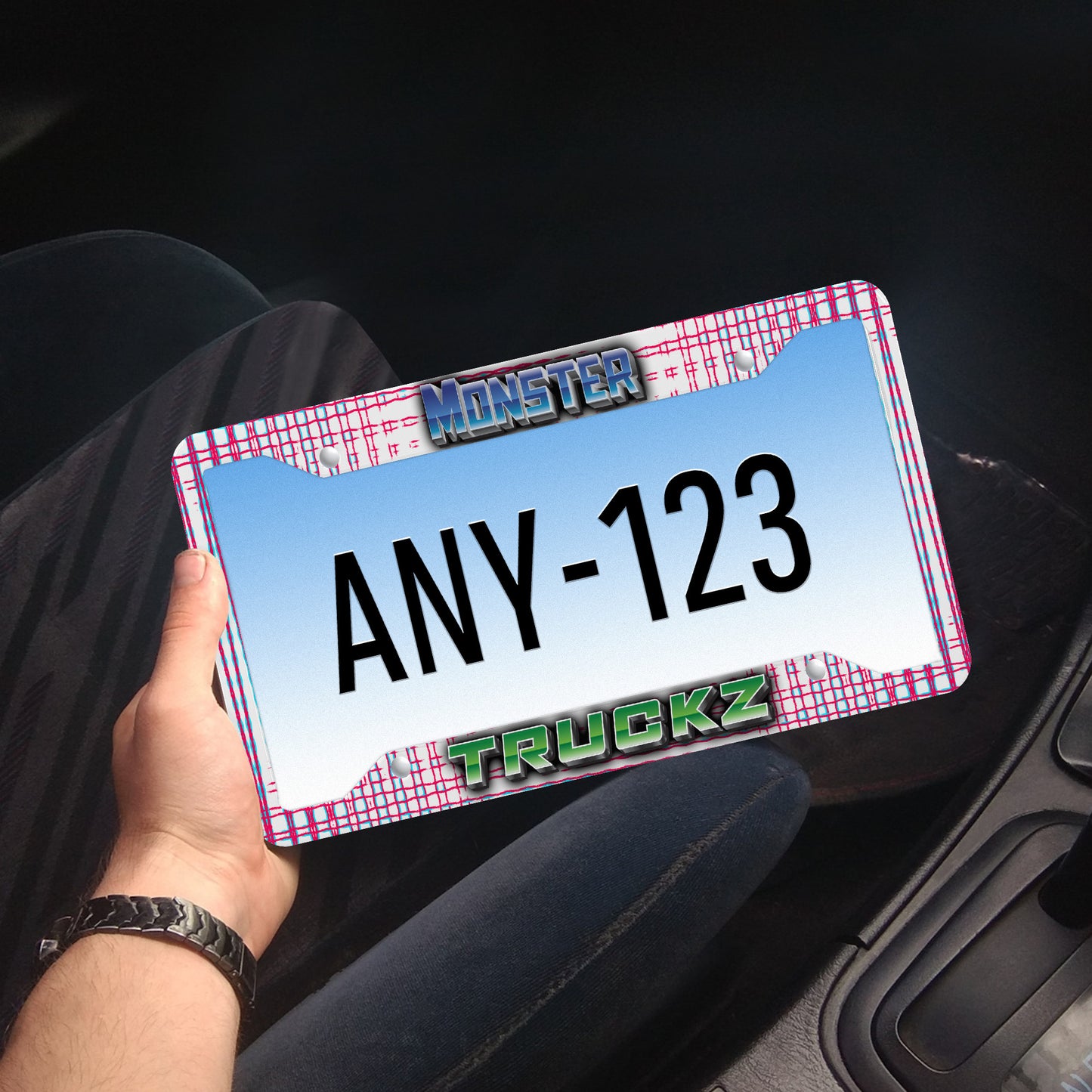 MONSTER TRUCKZ (White and Pink)  License Plate Frames